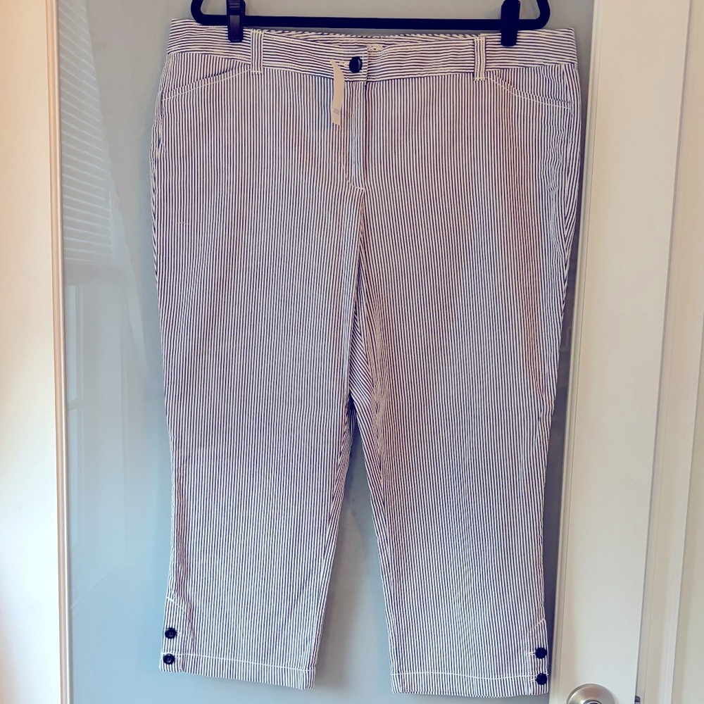 Ann Taylor Loft Seersucker blue stripe Capri pants 16